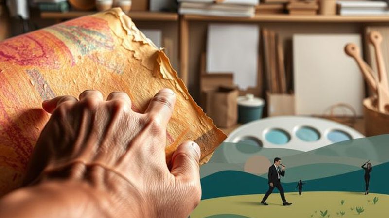 Un artesano examina diligentemente el papel antiguo
