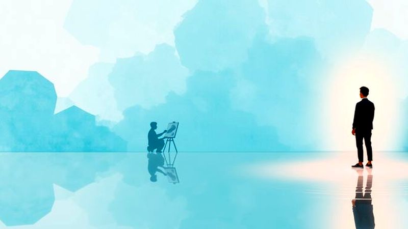 Un ser reflexivo observa la luz digital