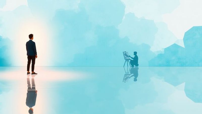 Un ser reflexivo observa la luz digital