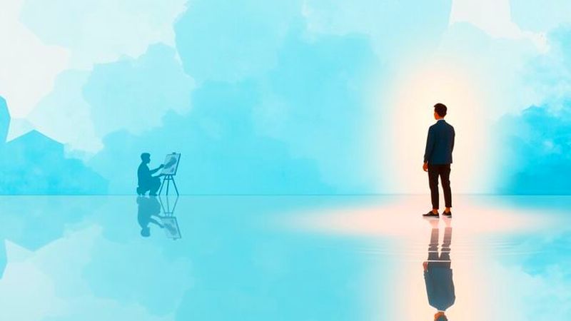 Un ser reflexivo observa la luz digital
