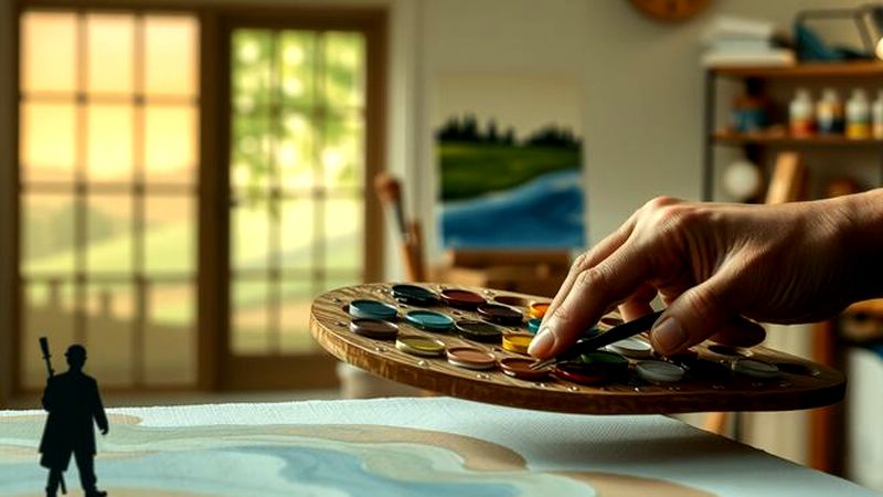 Un artista crea una escena serena y colorida