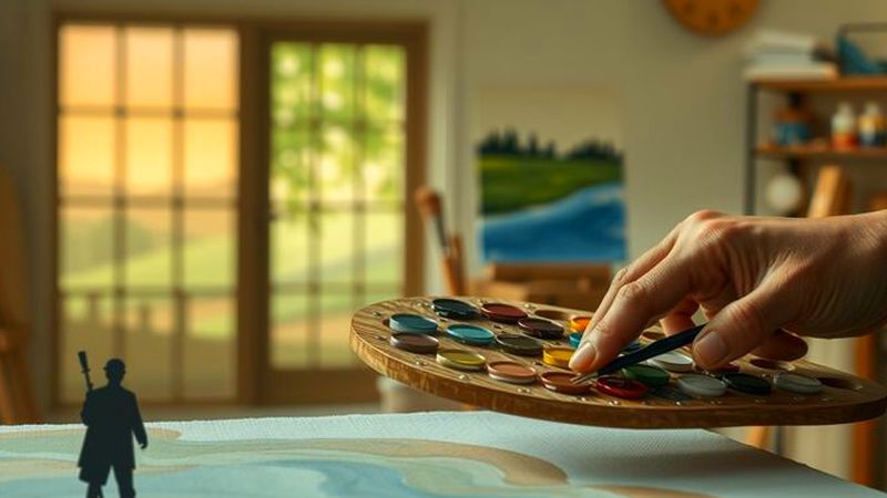 Un artista crea una escena serena y colorida