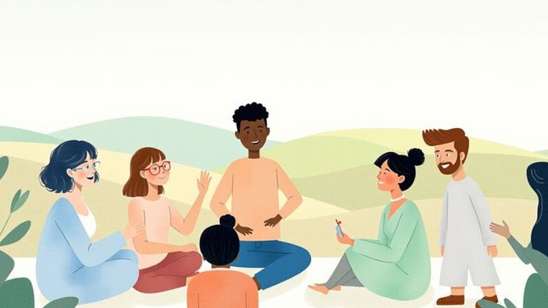 Figuras jóvenes colaboran alegremente en calma