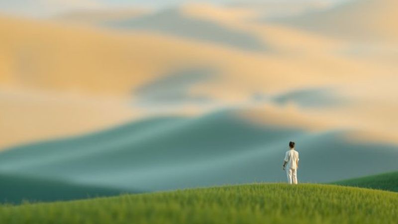 Figura solitaria contempla paisaje sereno y tranquilo