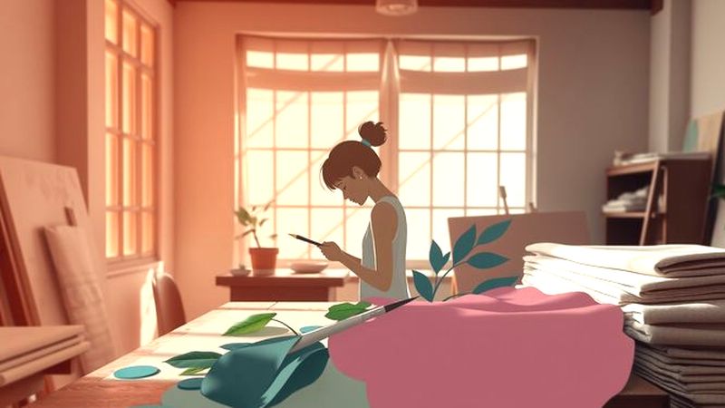 Un artista crea serenamente con colores suaves