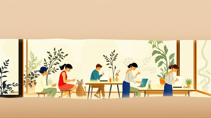 Ilustración serena y colaborativa en acuarela