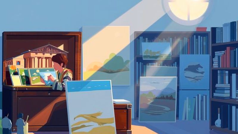 Un estudio tranquilo exhibe arte reflexivo
