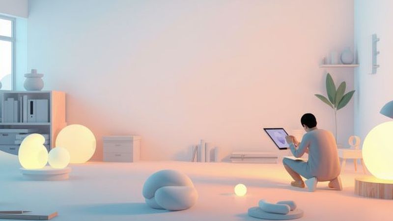 Un artista crea digitalmente en luz suave