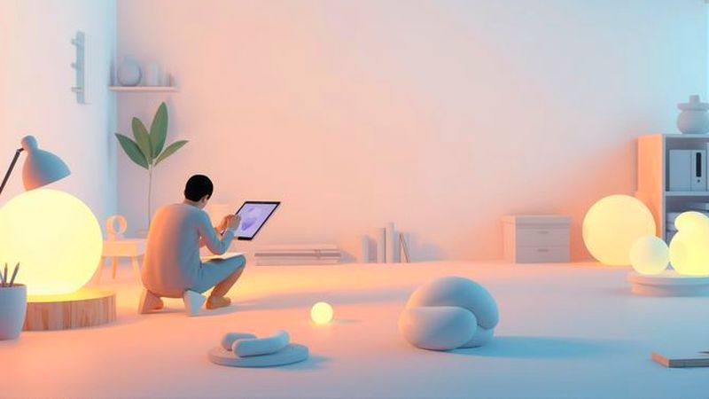 Un artista crea digitalmente en luz suave