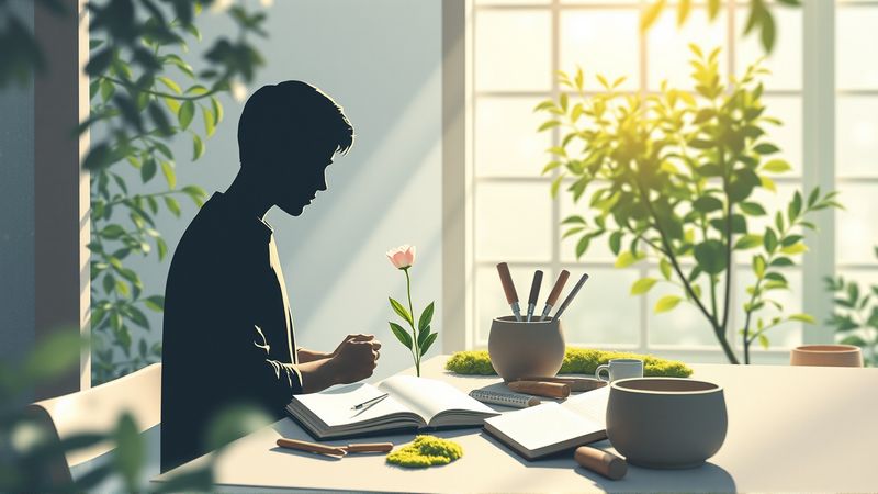 Un individuo reflexivo contempla la flor