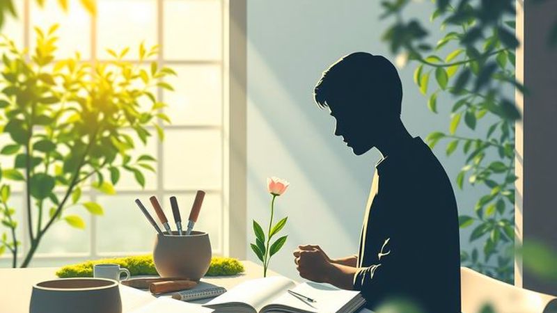 Un individuo reflexivo contempla la flor