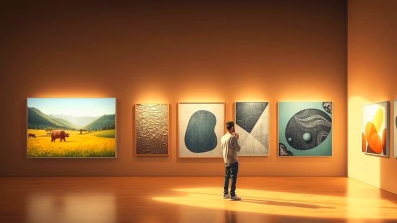 Una galería minimalista exhibe arte diverso y sereno