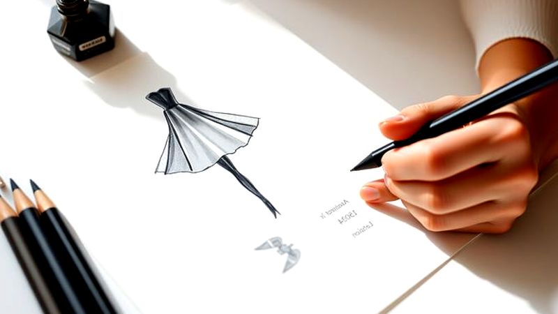 Un artista crea una elegante silueta de vestido