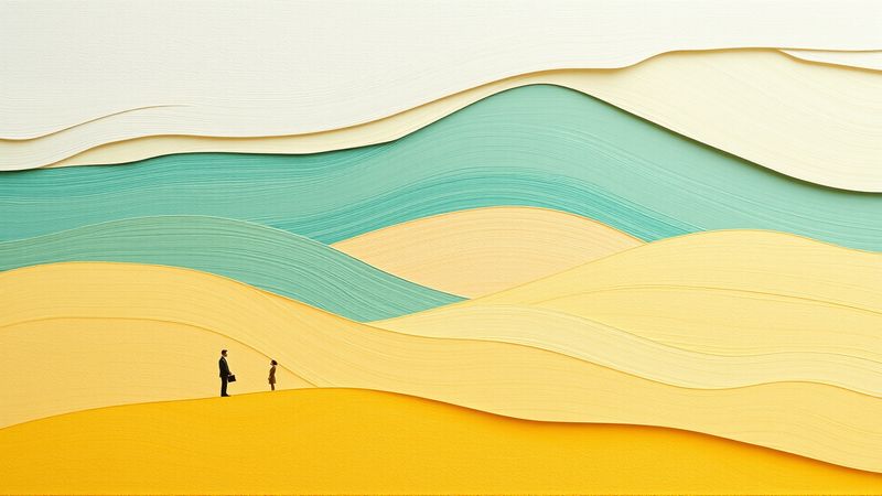 Colores y figuras exploran un paisaje sereno