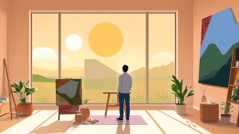 Un artista contempla formas abstractas serenas