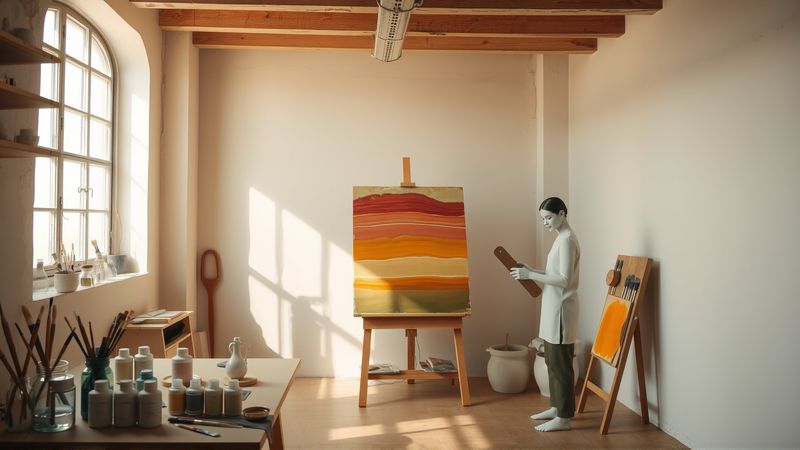 Un taller tranquilo exhibe maestría artística serena