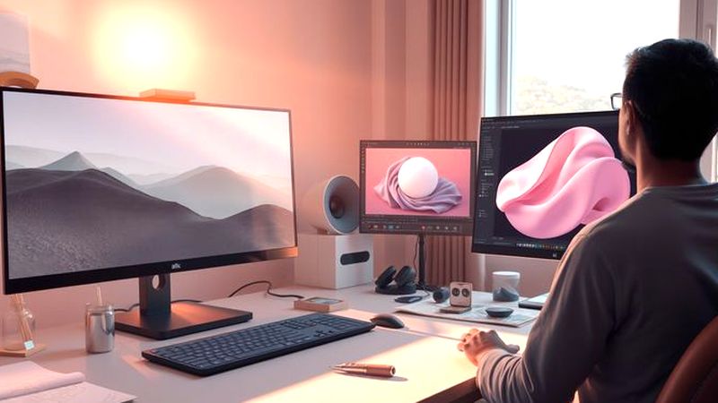Un artista crea digitalmente en un estudio sereno