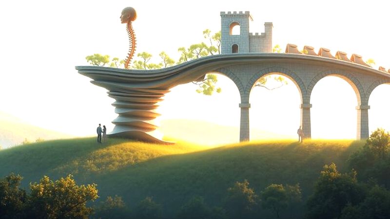 Un paisaje sereno une espina dorsal y arquitectura