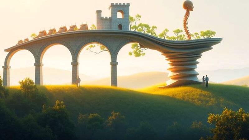 Un paisaje sereno une espina dorsal y arquitectura