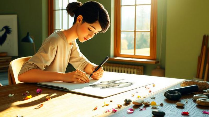 Un artista dibuja un pájaro sereno